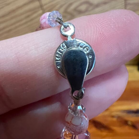 Teng Yue Pink Ribbon Breast Cancer Support Beaded Bracelet White Silver Tone - Picture 3 of 8